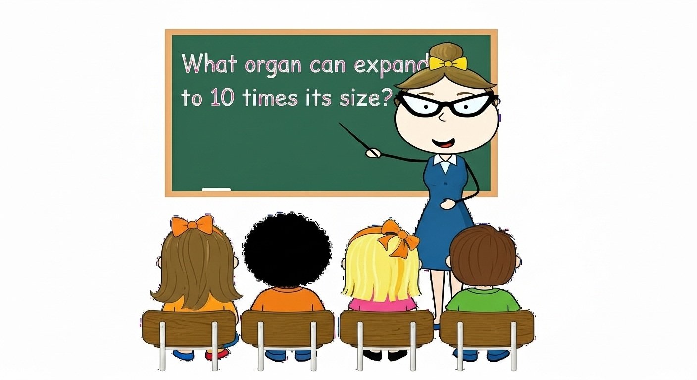 What organ can expand to 10 times its size? The 6th grade science teacher, Mrs. Parks, asked her class: 