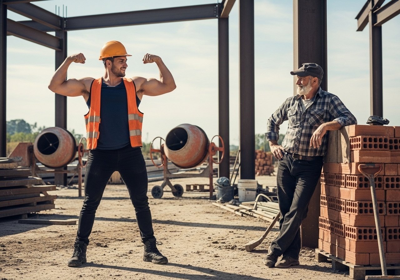 The strong young man at the construction site was bragging that he could out-do anyone in a feat of strength. He made a special case of making fun of one of the older workmen. After several minutes, content image