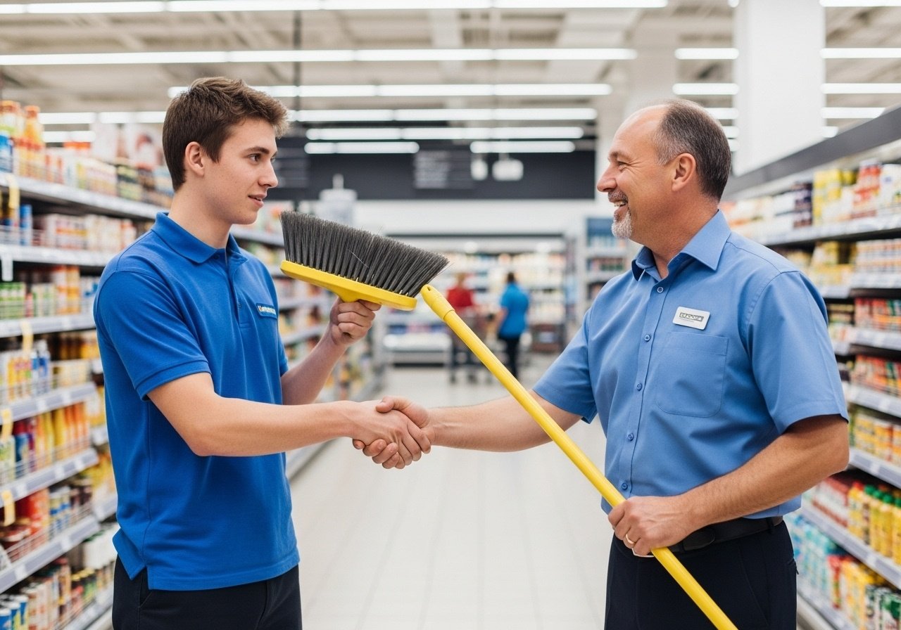 A young man hired by a supermarket reported for his first day of work. The manager greeted him with a warm handshake and a smile, gave him a broom and said, 
